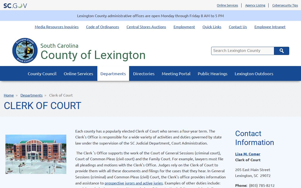 Lexington County warrant search routes through the Clerk of Court directory