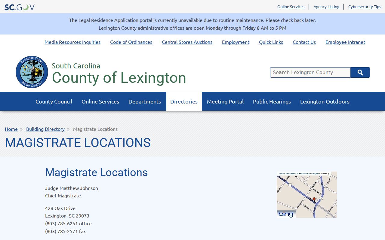 Lexington County bench warrant court locations and local magistrate contacts
