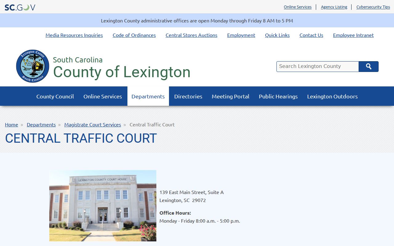 Lexington County traffic warrant payment information from Central Traffic Court