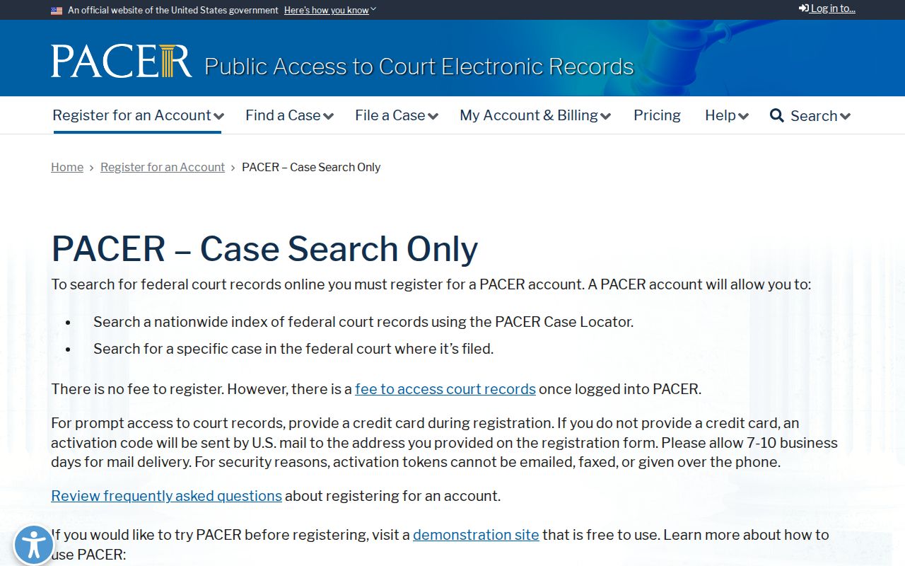 PACER case search route for federal warrant records linked to Lexington County