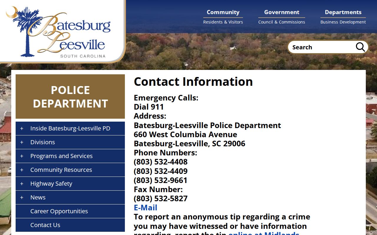 Batesburg-Leesville Police and Municipal Court contact for local warrant records